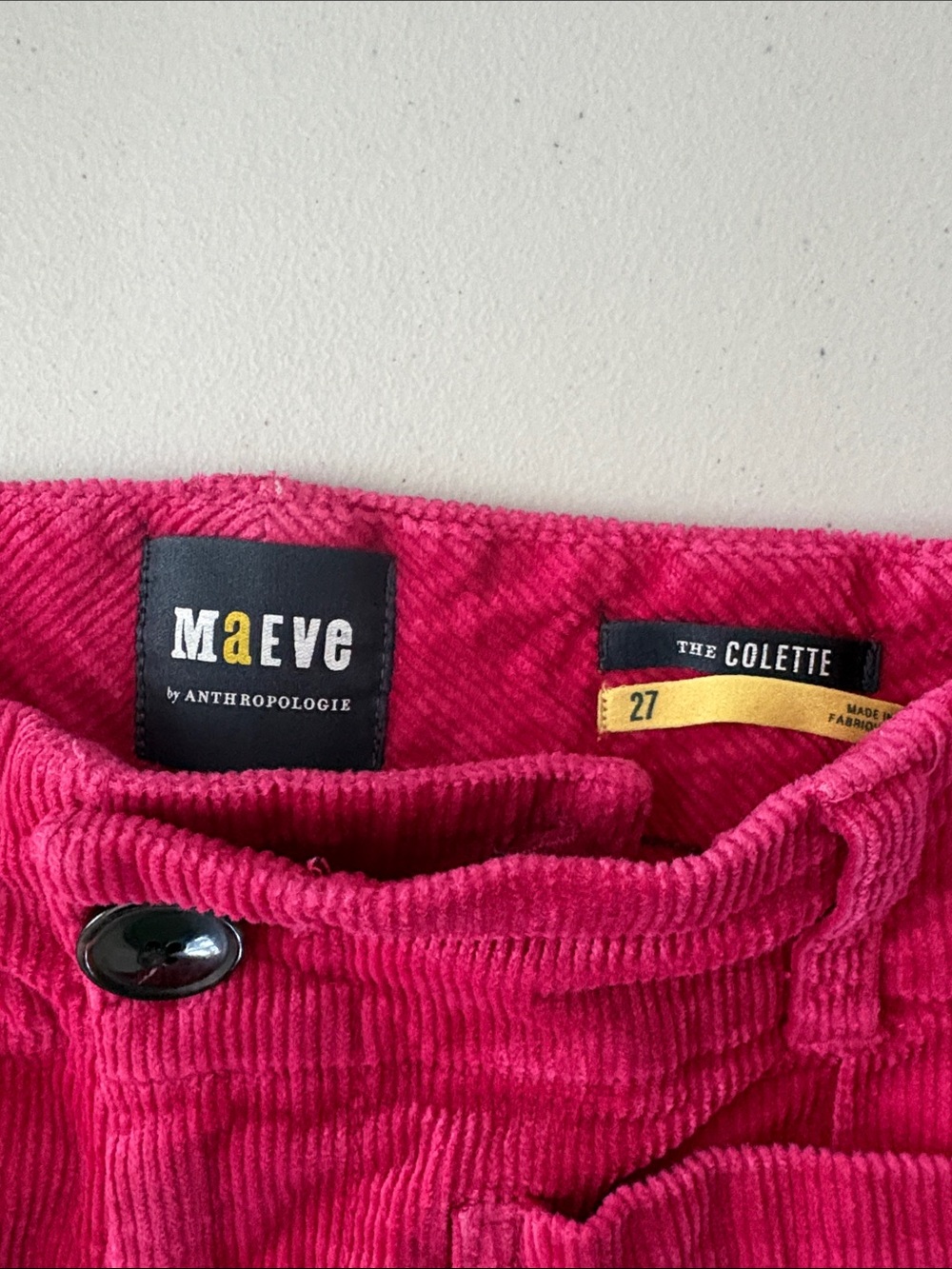 Maeve by Anthropology “The Colette”Bright Pink Wide-Leg Cropped Corduroy Pants - Picture 2 of 5